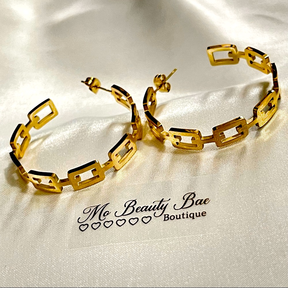 Box Chain Gold Hoop Earrings